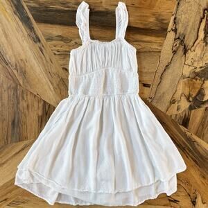 Hollister White Smocked Tiered Mini Dress Ruffle Strap Cottagecore Babydoll XXS